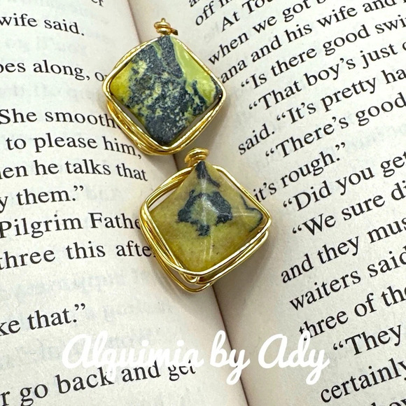 Chunky yellow Turquoise gold handmade stud earrings maximalist half inch - Picture 1 of 7